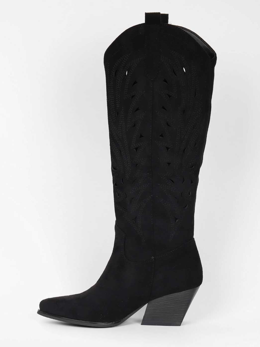 Damina - Cowboystøvler i ruskindslook med mønstret huller i